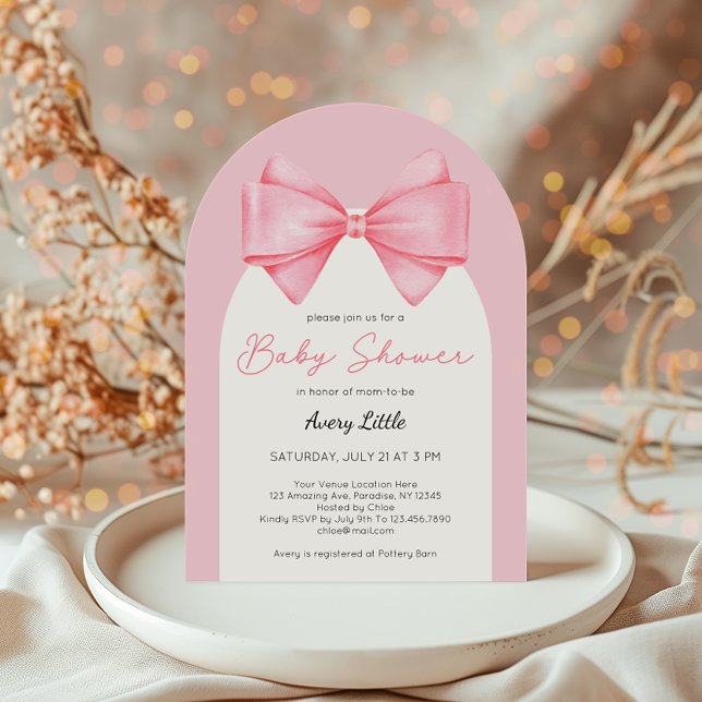Modern Pink Bow Girl Baby Shower Invitation (Creator Uploaded)