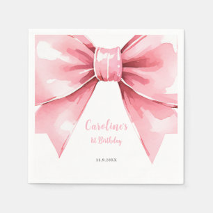Modern Pink Bow Girl First Birthday Napkin