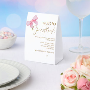 Modern Pink Bow Gold AUdio Guestbook table Sign