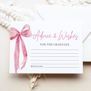 Modern Pink Bow Graduation Advice And Wishes Enclosure Card