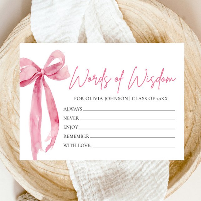 Modern Pink Bow Graduation Advice Words of Wisdom Enclosure Card (Modern Pink Bow Graduation Advice Words of Wisdom Enclosure Card)