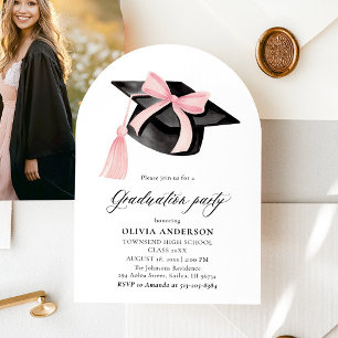 Modern Pink Bow Graduation Cap Graduation Arched Invitation