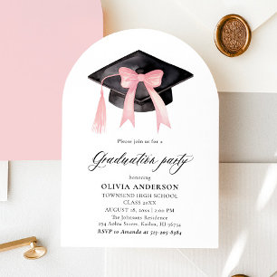 Modern Pink Bow Graduation Cap Graduation Arched Invitation