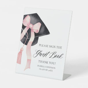 Modern Pink Bow Graduation Party Guest Book Sign