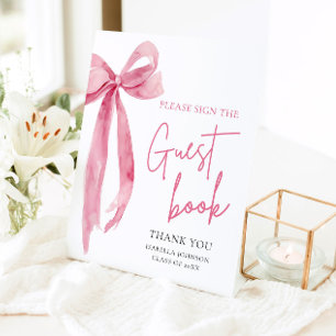 Modern Pink Bow Graduation Party Guest Book Sign