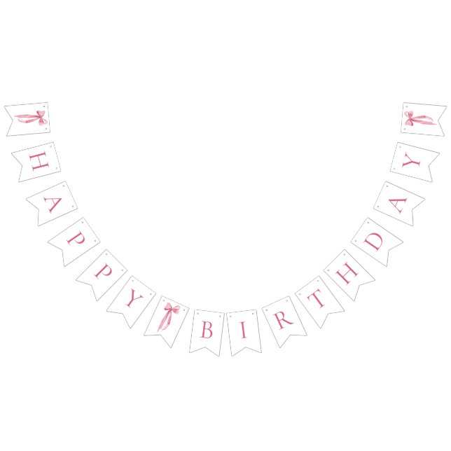 Modern Pink Bow Happy Birthday Bunting Banner (All)