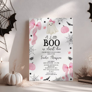 Modern Pink Bow Little Boo Almost Due Baby Shower  Invitation