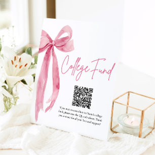 Modern Pink Bow QR Code College Fund Graduation  Pedestal Sign