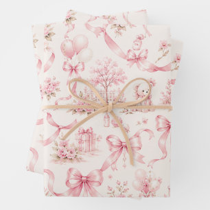 Modern Pink Bow Wrapping Paper Coquette Ribbons