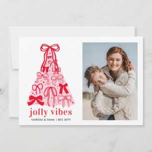 Modern Pink Bows Christmas Tree Photo Holiday Card