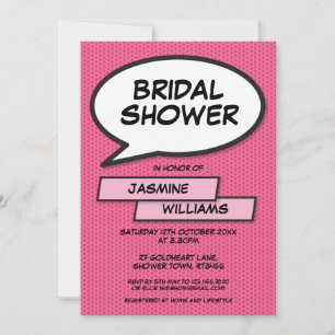 Modern Pink Bridal Shower Fun Comic Book Invitation