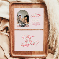 Modern Pink Bridesmaid Proposal Card with Photo