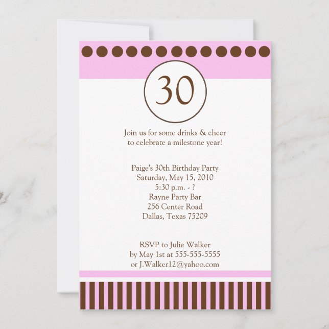 Modern Pink & Brown 5x7 Birthday Invitation (Front)