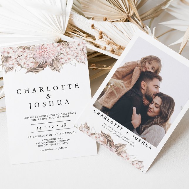 Modern Pink Brown Boho Floral Wedding Invitation (Creator Uploaded)