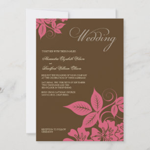 Modern Pink/Brown Floral Wedding Invitation