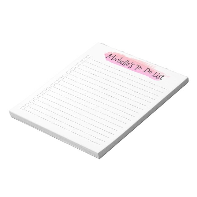 Modern Pink Brush stroke Personalised Checklist  Notepad (Rotated)