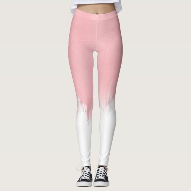 Modern Pink Brush strokes white Design Leggings (Front)