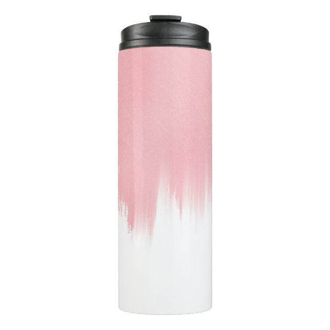 Modern Pink Brush strokes white Design Thermal Tumbler (Front)