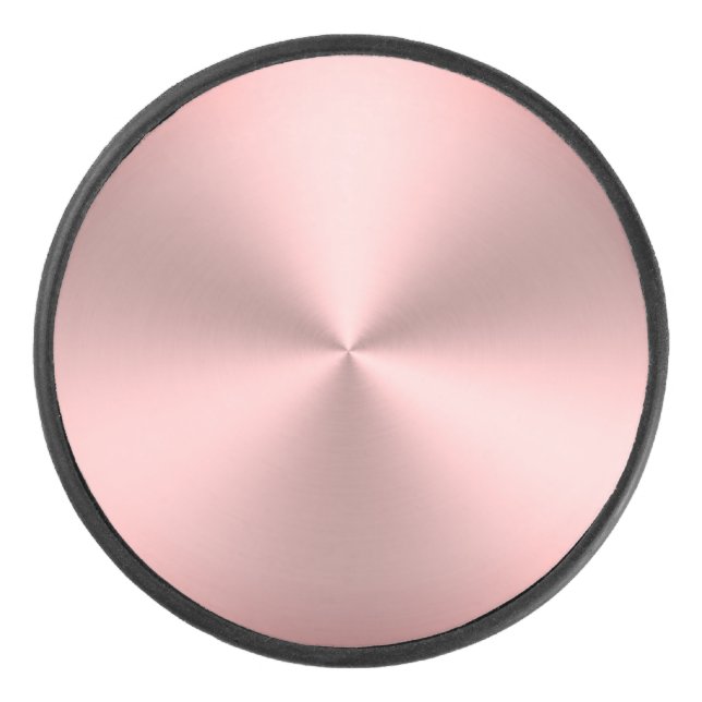 Modern Pink Brushed Metal Look Hockey Puck (Front)