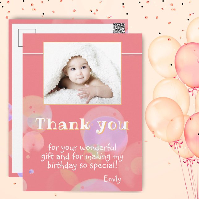 Modern Pink Bubbles Kids Photo Thank you Postcard (Creator Uploaded)