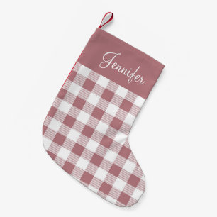 Modern Pink Buffalo Plaid Pattern Name Small Christmas Stocking