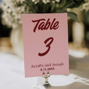 Modern Pink Burgundy Funky Wedding Table Number