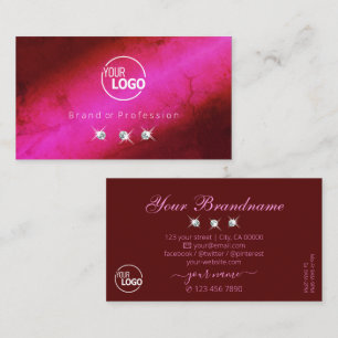 Modern Pink Burgundy Sparkling Diamonds with Logo Business Card