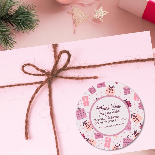Modern Pink Business Festive Thank You  Classic Round Sticker (Creator Uploaded)