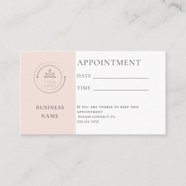 Modern Pink Business Logo  Appointment Card (Front)
