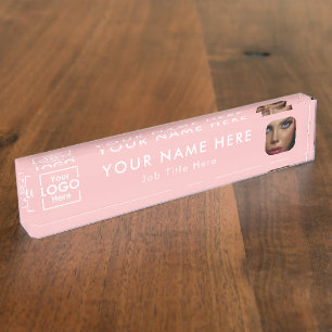 Modern Pink Business Logo & Photo Professional Nameplate