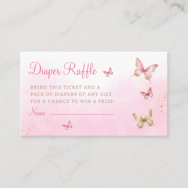 Modern Pink Butterflies Baby Shower Diaper Raffle  Enclosure Card (Front)