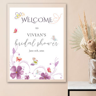 Modern Pink Butterflies Bridal Shower Welcome Sign