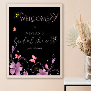 Modern Pink Butterflies Bridal Shower Welcome Sign