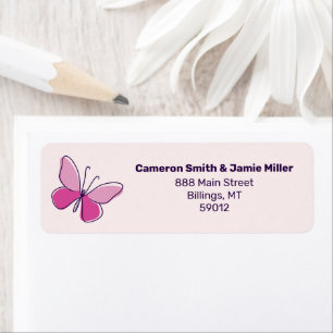 Modern Pink Butterfly Doodle Blush Return Address