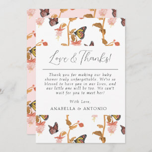 Modern Pink Butterfly Girl Baby Shower Love and  Thank You Card