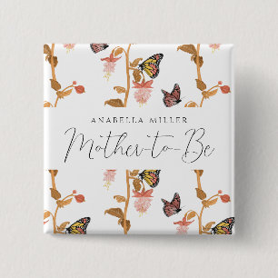 Modern Pink Butterfly Mummy to Be Baby Shower  15 Cm Square Badge
