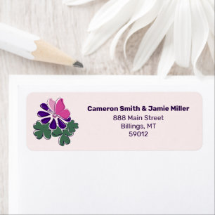 Modern Pink Butterfly Purple Flower Return Address