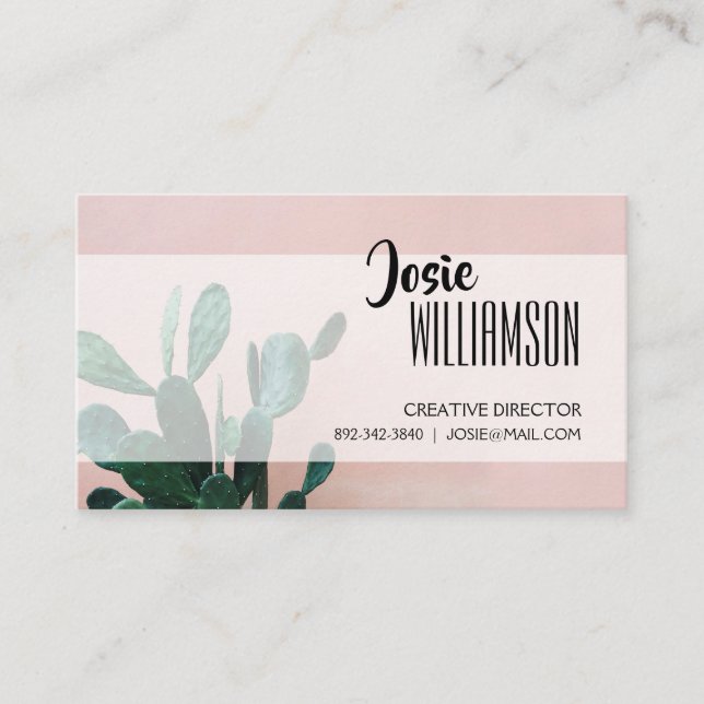Modern Pink Cactus Business Card (Front)