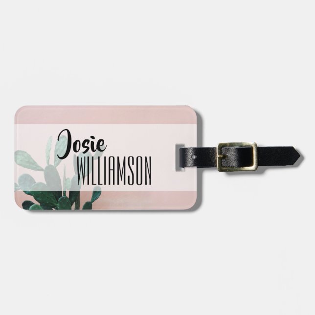 Modern Pink Cactus Luggage Tag (Front Horizontal)