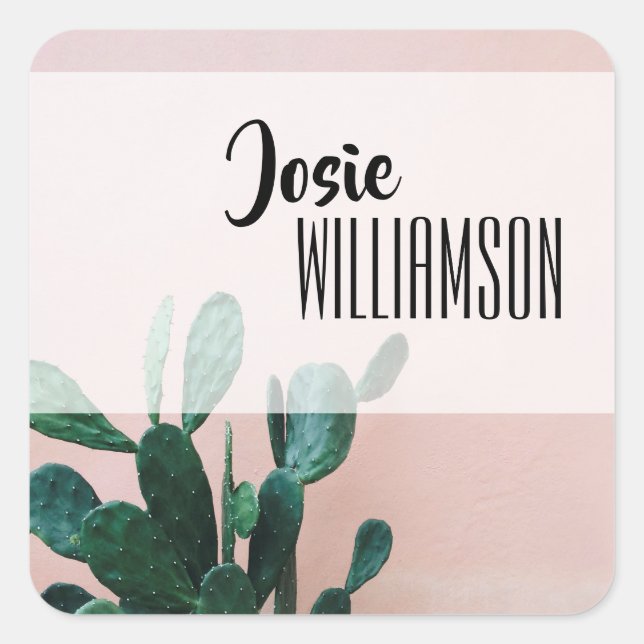 Modern Pink Cactus Square Sticker (Front)