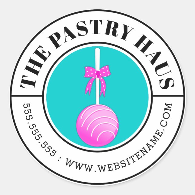 Modern Pink Cake Pop Curved Text Classic Round Sticker (Front)