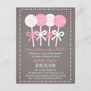 Modern Pink Cake Pops Baby Shower Invitations