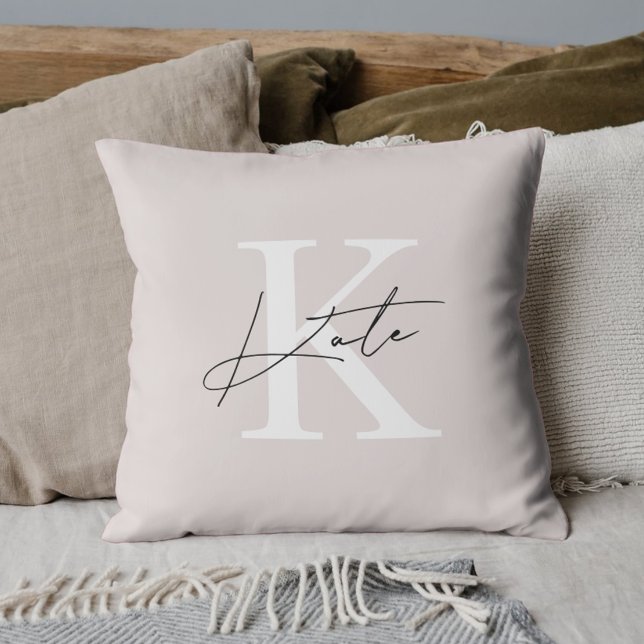 Modern Pink Calligraphy Monogram Cushion (Creator Uploaded)