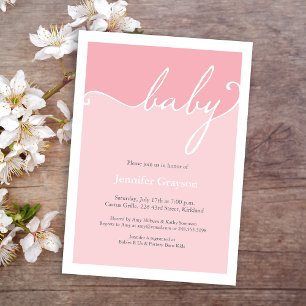 Modern Pink Calligraphy Script Baby Shower Invitation