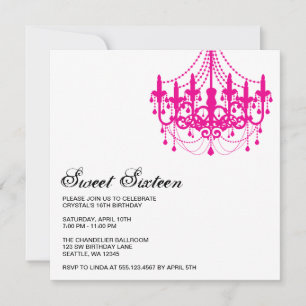 Modern Pink Chandelier Sweet Sixteen Birthday Invitation