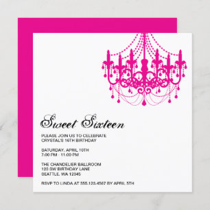 Modern Pink Chandelier Sweet Sixteen Birthday Invitation
