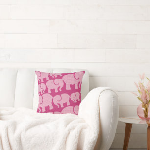 Modern Pink Checked Elephant Pattern Cushion