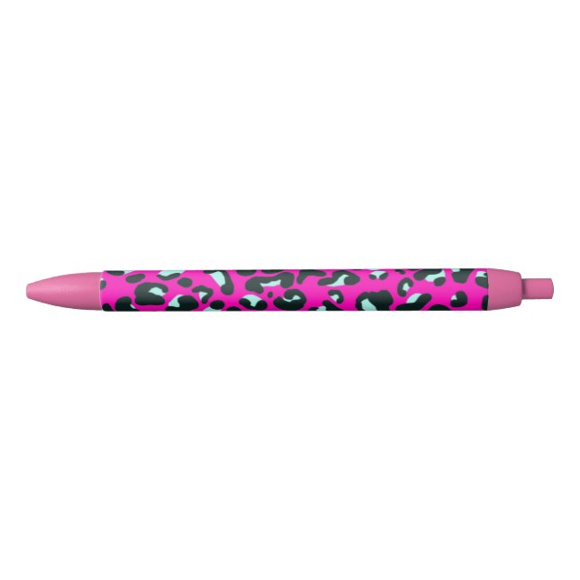 Modern Pink Cheetah Leopard Animal Print Black Ink Pen (Front)