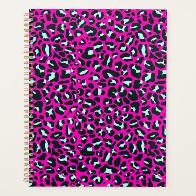 Modern Pink Cheetah Leopard Animal Print Planner (Front)