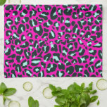 Modern Pink Cheetah Leopard Animal Print Tea Towel<br><div class="desc">Always trendy hot pink solid colour. Wild safari and jungle animal print. Modern chic fine small cheetah,  leopard skin animal print in white and pastel mint and pink colour. Small cheetah leopard animal print.</div>